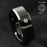 8Mm Men's Tungsten Carbide CZ Inlay Wedding Band Ring
