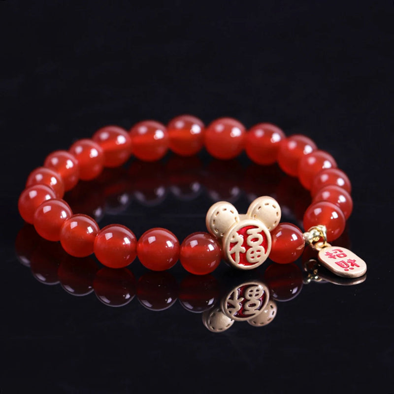 Red Agate Mouse Lucky Beads Bracelet