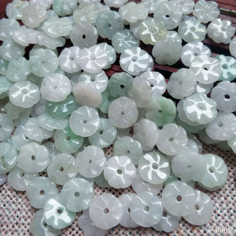 8PC Natural Jade Emerald Lucky Flower Beads Accessories DIY Bangle
