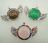 Natural Stone Quartz Crystal Tiger Opal Eye Round Pendant for DIY Jewelry Making