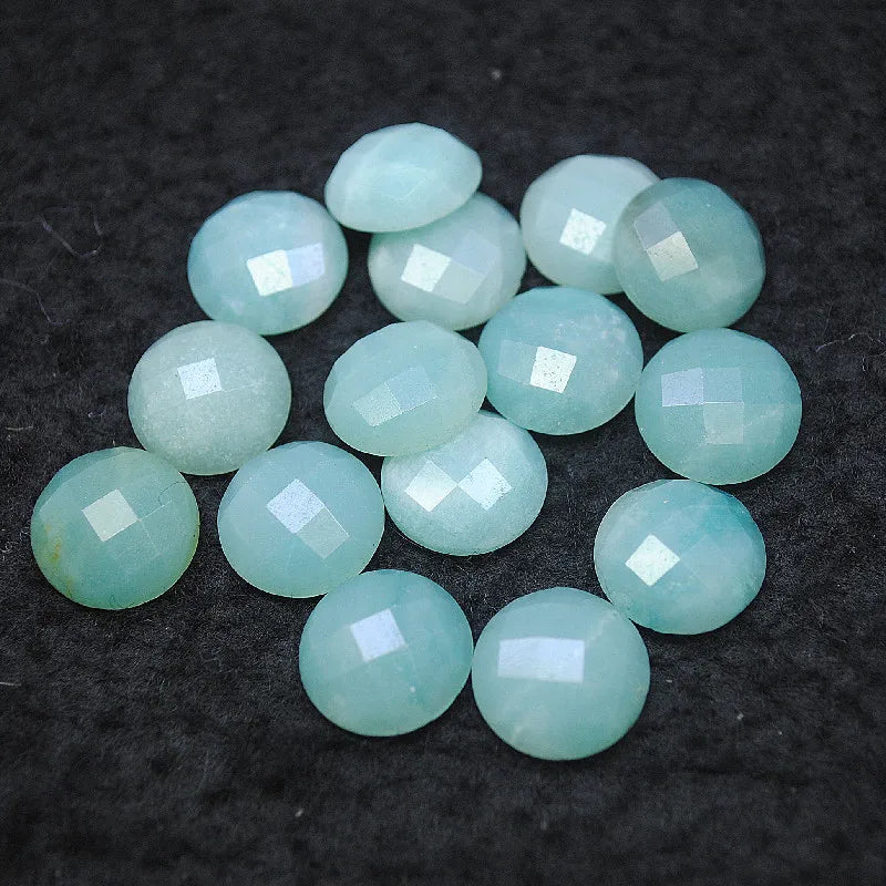 8PCS 14MM Faceted Amazonite Cabochons for DIY Jewelry