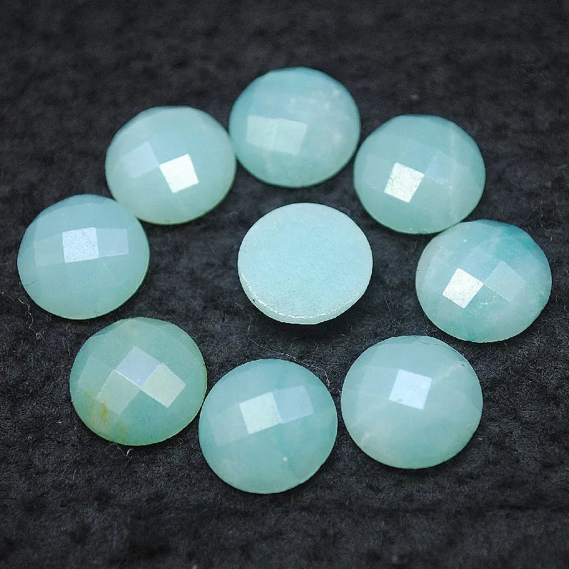 8PCS Faceted Amazonite Cabochons Round Shape DIY Jewelry Accessory