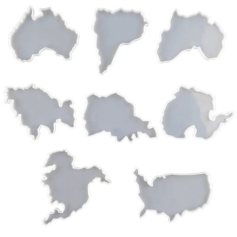 8PCS Intercontinental Map Epoxy Resin Silicone Mold Coaster