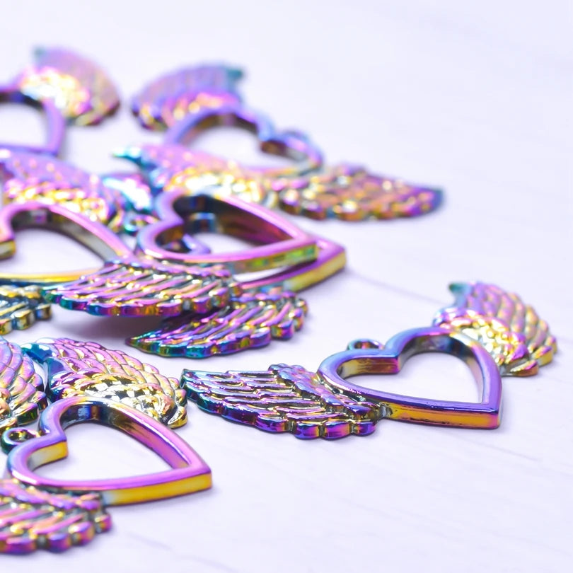 8PCS Love Heart Wings Pendant Charm for Jewelry Necklaces Bracelet DIY