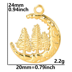 8PCS Stainless Steel Moon Tree Charms Pendant for DIY Jewelry