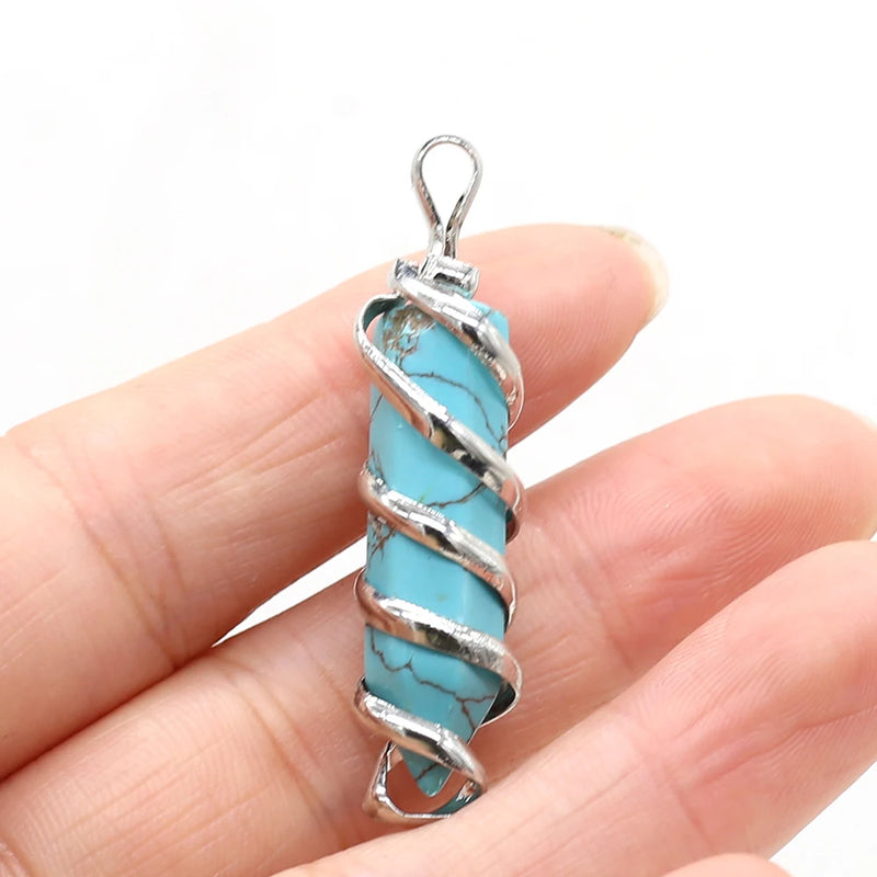 8PCS Natural Stone Hexagonal Pendant For Jewelry Making DIY