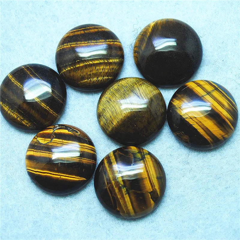 8PCS Gemstone Cabochons Yellow Tiger Eye Stone Rose Quartz Jade DIY 25MM