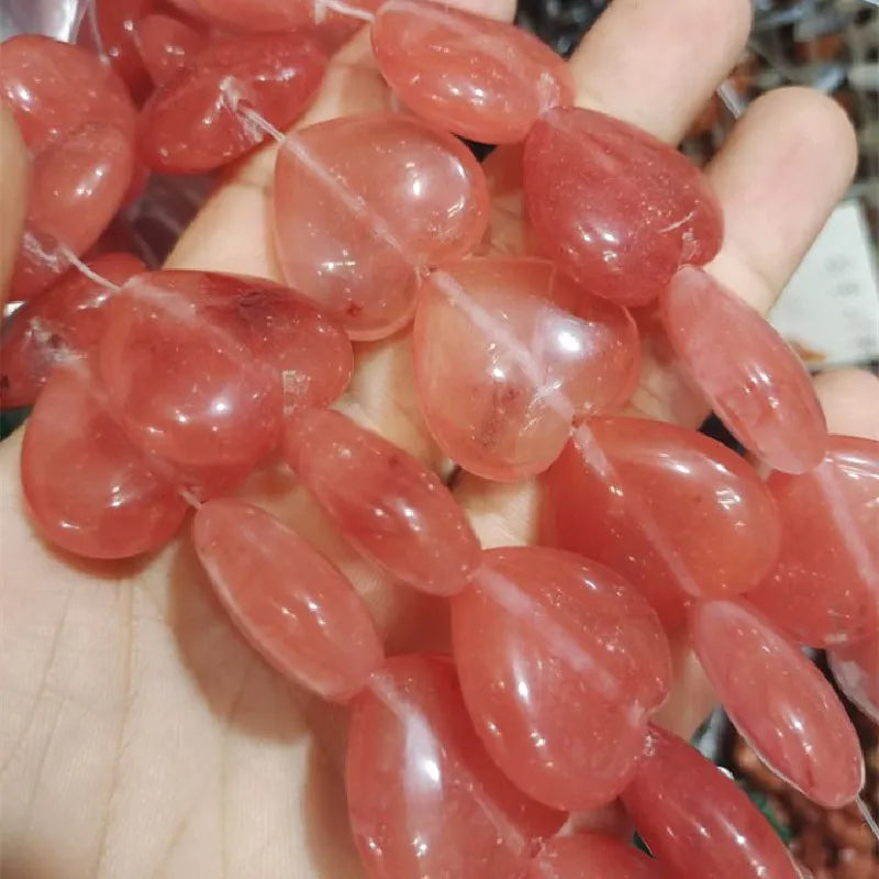 8PCS Rose Quartz Gemstone String 25MM Heart Shape DIY Women's Necklace Making