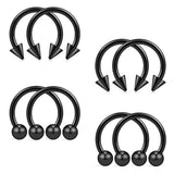 Surgical Steel Ball&Spike Horseshoe Nose Septum Piercing Ring Set