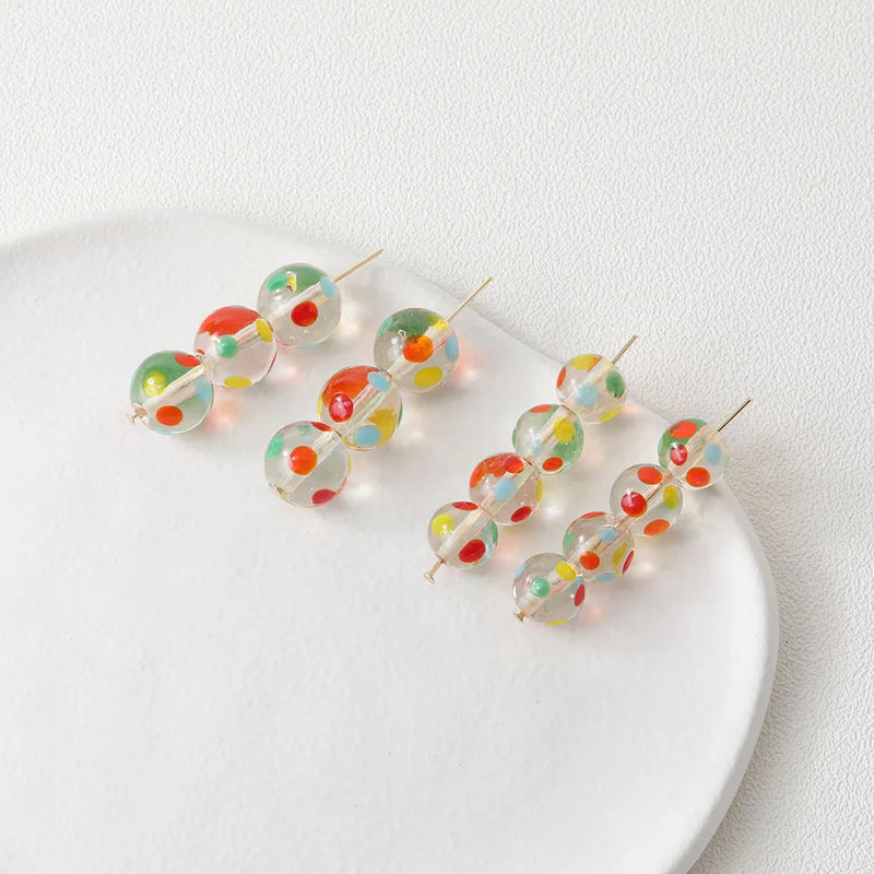 8PCS Transparent Polka Dot Glass Beads Jewelry DIY Making Supplies