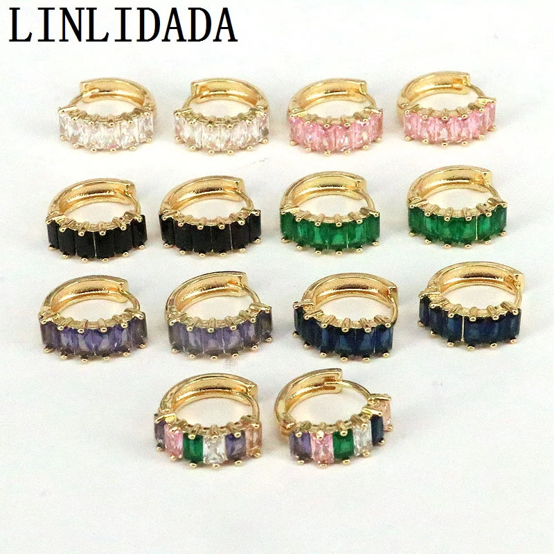 Fashion Rainbow CZ Crystal Zircon Small Hoop Earrings for Gift Jewelry