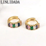 Fashion Rainbow CZ Crystal Zircon Small Hoop Earrings for Gift Jewelry