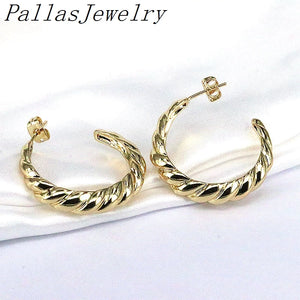 Plated C-Shape Cubic Zirconia Twist Earrings for Women