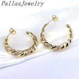 Plated C-Shape Cubic Zirconia Twist Earrings for Women
