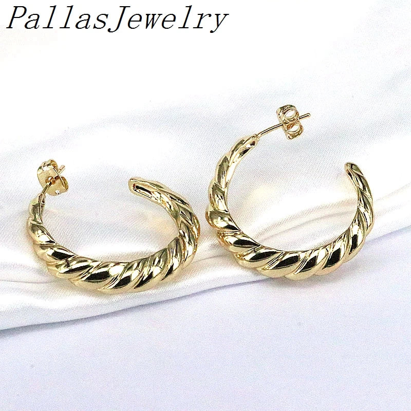Plated C-Shape Cubic Zirconia Twist Earrings for Women