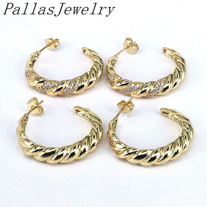 Plated C-Shape Cubic Zirconia Twist Earrings for Women