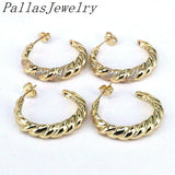 Plated C-Shape Cubic Zirconia Twist Earrings for Women