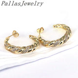 Plated C-Shape Cubic Zirconia Twist Earrings for Women