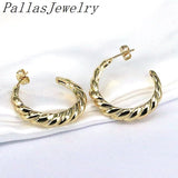Plated C-Shape Cubic Zirconia Twist Earrings for Women