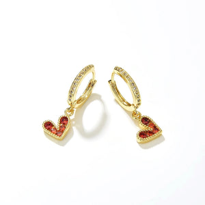 Sparkly Colorful CZ Heart Hoop Earrings For Women Gold-color Zircon Pave Jewelry