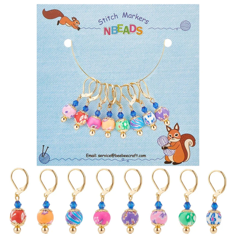 8Pc Round Stitch Markers 8Color Polymer Clay Crochet Stitch Marker Charms