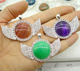 8Pc Natural Stone Quartz Crystal Opal Lapis Amethyst Round Pendant DIY Jewelry