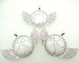 8Pc Natural Stone Quartz Crystal Opal Lapis Amethyst Round Pendant DIY Jewelry