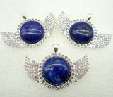 8Pc Natural Stone Quartz Crystal Opal Lapis Amethyst Round Pendant DIY Jewelry