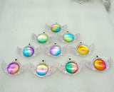 8Pc Natural Stone Quartz Crystal Opal Lapis Amethyst Round Pendant DIY Jewelry