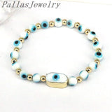 8Pcs Lampwork Glass Bead Eyes Stretch Bracelet