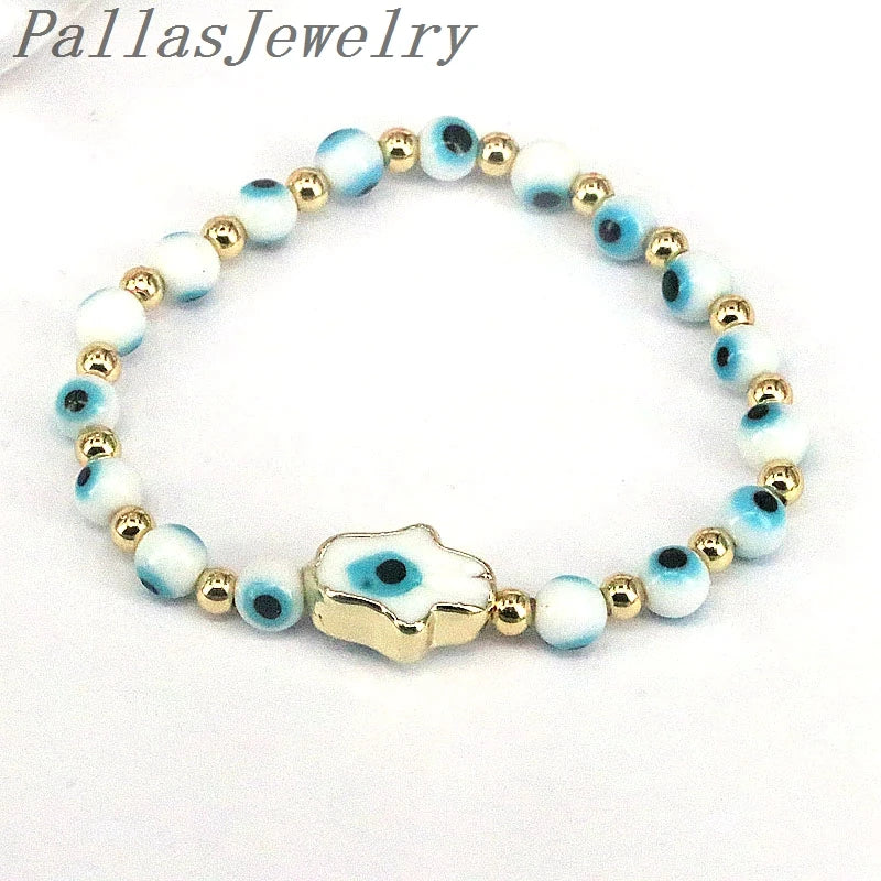 8Pcs Lampwork Glass Bead Eyes Stretch Bracelet