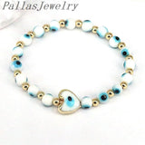 8Pcs Lampwork Glass Bead Eyes Stretch Bracelet
