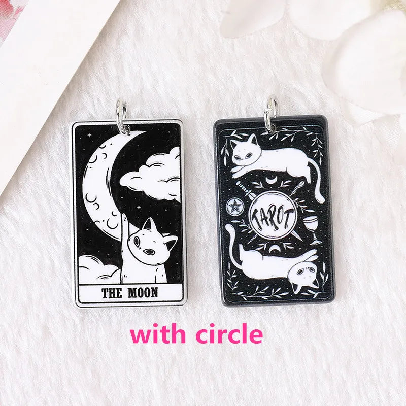 8Pcs Cat Tarot Card Charms Acrylic Sun Moon Jewelry Earring Necklace Diy