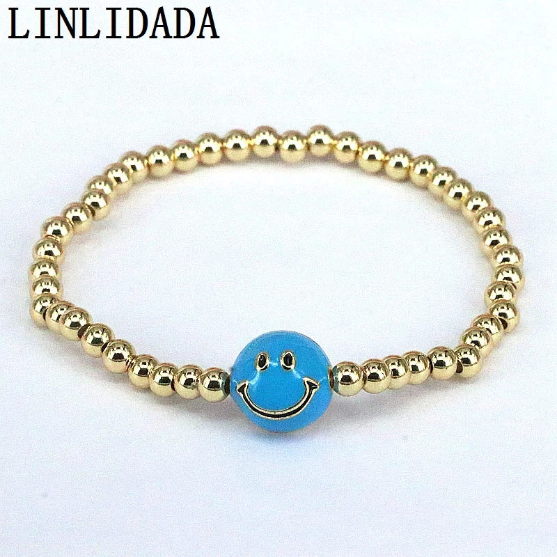 8Pcs 4MM Smile Face Beads Elastic Bracelet for Girl Women Jewelry