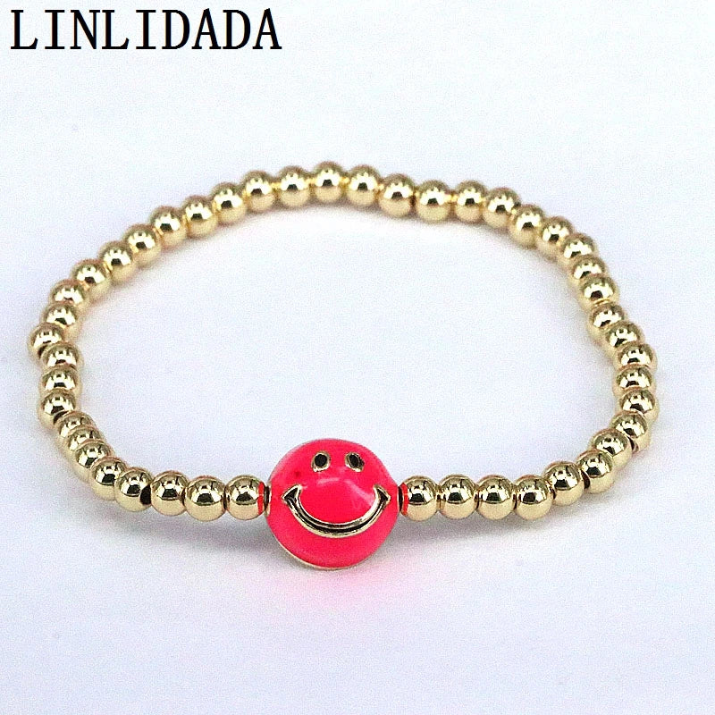 8Pcs 4MM Smile Face Beads Elastic Bracelet for Girl Women Jewelry