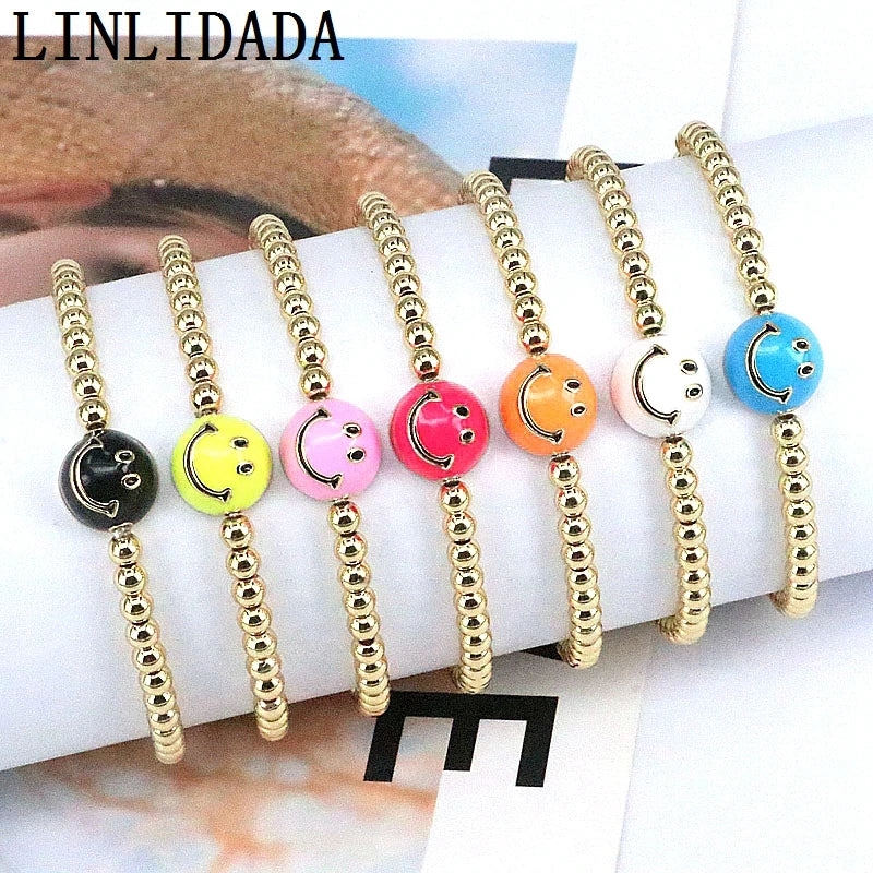 8Pcs 4MM Smile Face Beads Elastic Bracelet for Girl Women Jewelry