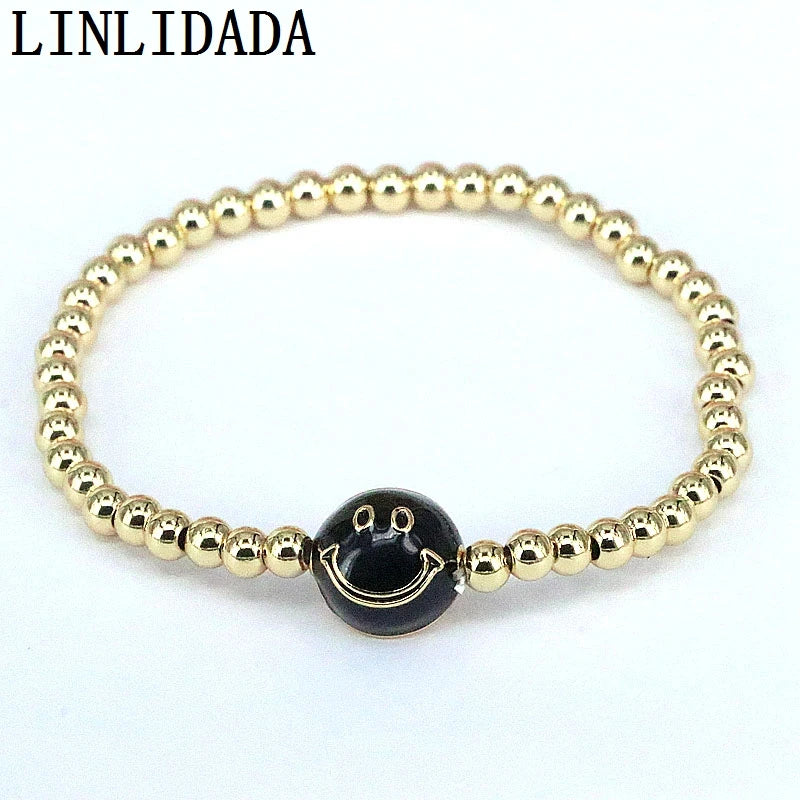 8Pcs 4MM Smile Face Beads Elastic Bracelet for Girl Women Jewelry