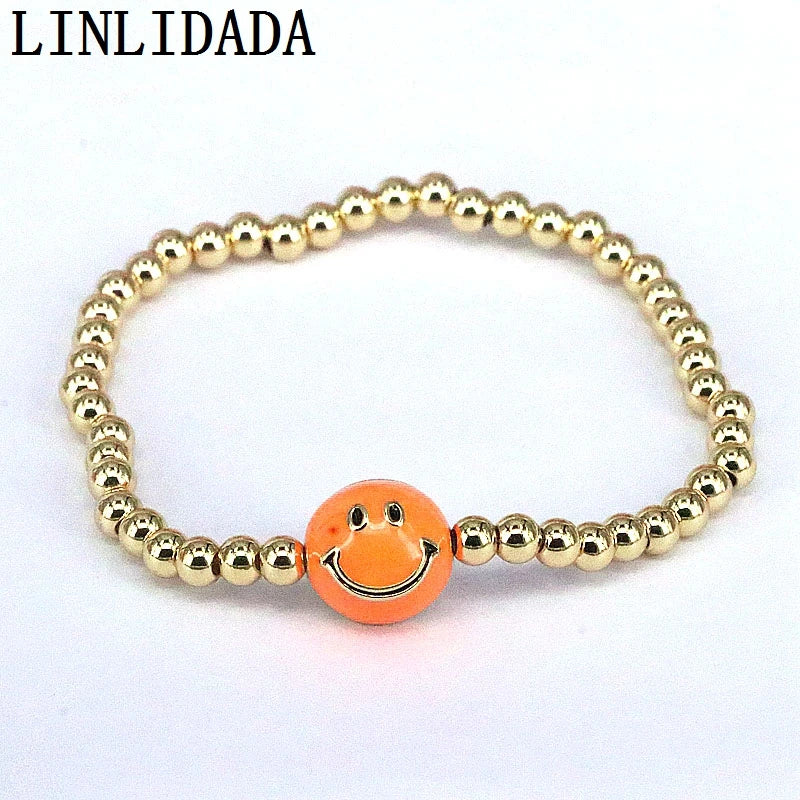 8Pcs 4MM Smile Face Beads Elastic Bracelet for Girl Women Jewelry