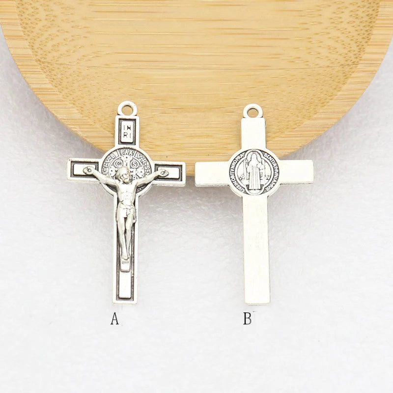 8Pcs St. Benedict Cross Pendant CSPB Silver Charms DIY Necklaces Jewelry