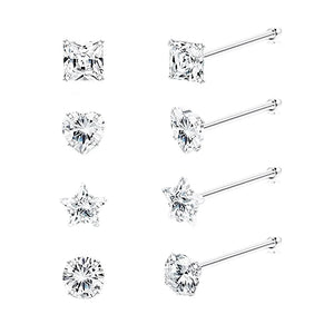 8Pcs 925 Silver Nose Rings Studs CZ Zircon Body Piercing Jewelry
