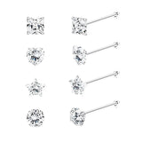 8Pcs 925 Silver Nose Rings Studs CZ Zircon Body Piercing Jewelry