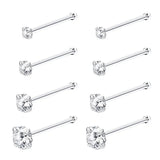 8Pcs 925 Sterling Silver CZ Inlaid Nose Studs 22G Piercing Jewelry