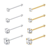 8Pcs 925 Sterling Silver CZ Inlaid Nose Studs 22G Piercing Jewelry