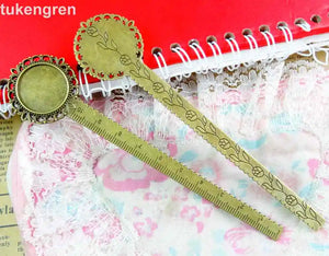 8Pcs Antique Silver Plated Bronze Straight Ruler Base Inner 20mm Round