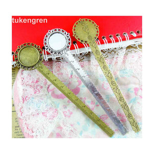 8Pcs Antique Silver Plated Bronze Straight Ruler Base Inner 20mm Round