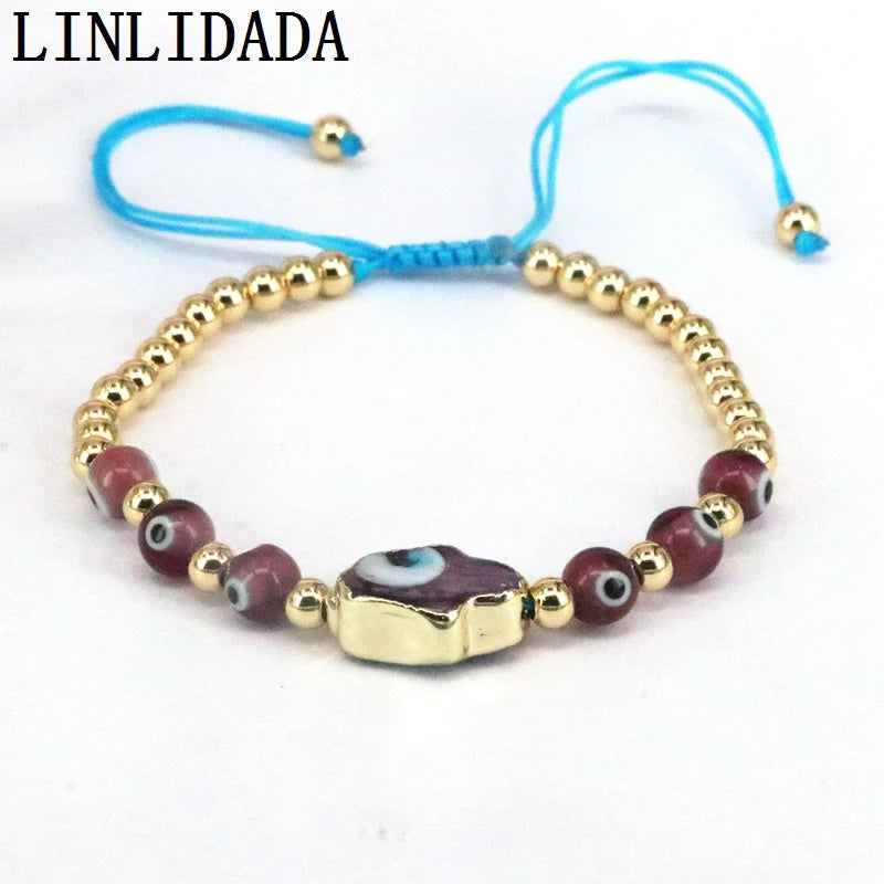 Boho Hamsa Lampwork Glass Beaded Bracelet - Set of 8