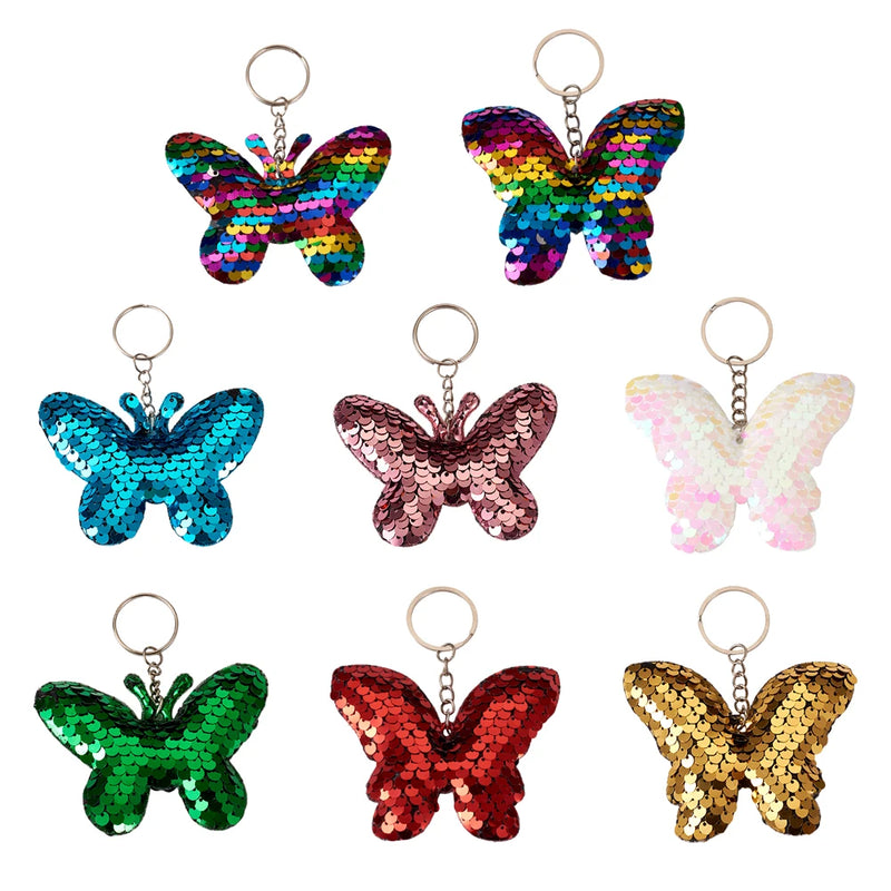 8Pcs Butterfly Pendant Keychain Crystal Sequin DIY Home Decoration