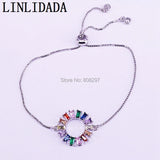 8Pcs Sparkling Slider Bracelets Micro Pave Rainbow Zirconia Adjustable Chain