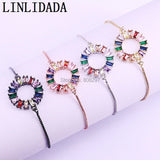 8Pcs Sparkling Slider Bracelets Micro Pave Rainbow Zirconia Adjustable Chain