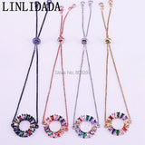8Pcs Sparkling Slider Bracelets Micro Pave Rainbow Zirconia Adjustable Chain